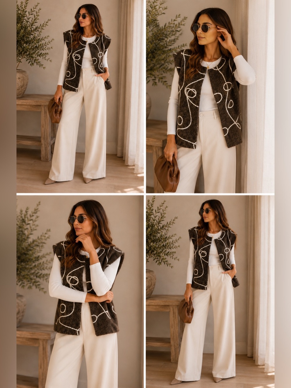 MADE IN ITALY Brown and White Patterned Vest - Picture 3 of 3